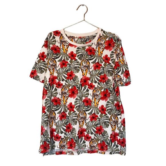 No Boundaries Unisex Floral Tiger Printed T-Shirt - Picture 1 of 6
